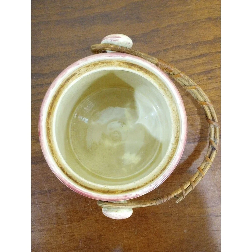 Japanese Porcelain Tea Caddy Biscuit Barrel With Woven Handle - Vintage!